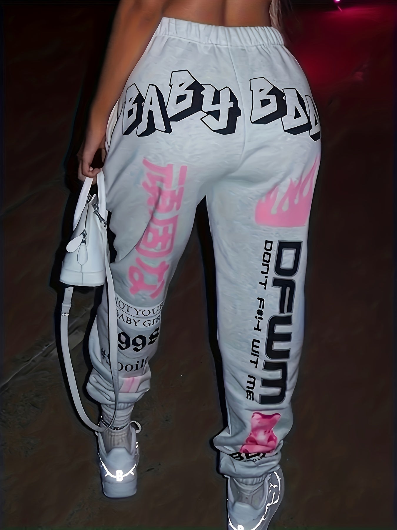 New European and American Hip-hop Print Draping Casual Tied Foot Sports Pants for Women